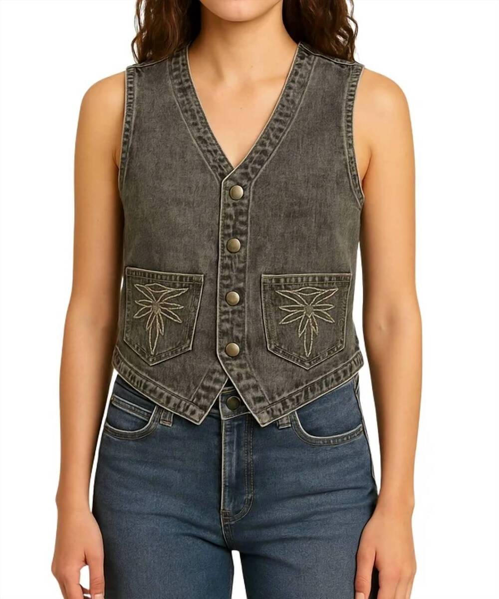 NEW TURQUOISE HAVEN washed denim vest in black